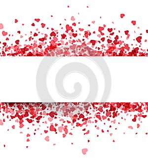 Red hearts confetti horizontal frame