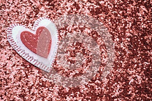 Red Hearts with Glitter Background