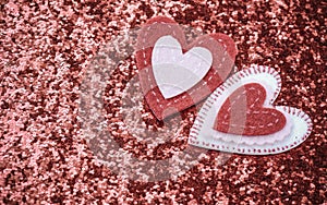 Red Hearts with Glitter Background