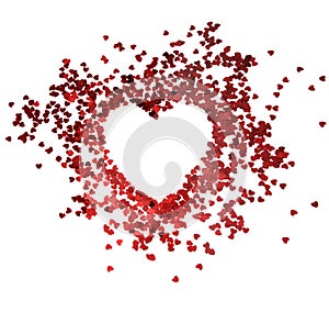 Red hearts glitter frame with white background, valentine, love, wedding, marriage concept