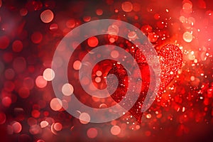 Red hearts with glowing bokeh lights. Valentines Day background