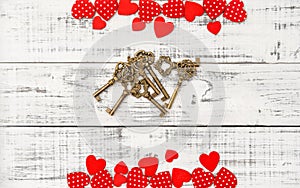 Red hearts golden keys Valentines Day Love