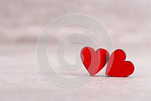 Red hearts on grey background. Valentines daz greeting cards