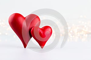 Red hearts on grey background. Valentines daz greeting cards