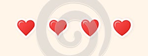 Red hearts icons. Red hearts shape stickers. Vector scalable graphics