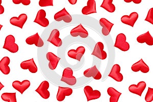 Red hearts made of cloth.
