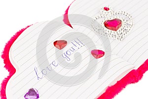 Red hearts and notepad