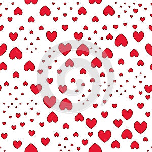 Red hearts pattern. Colorless background. Romantic ornament. Idea for cover, wallpaper, baby clothes, fabric. Vector. Illustration