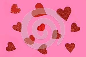 Red hearts on pink, Valentine's Day background