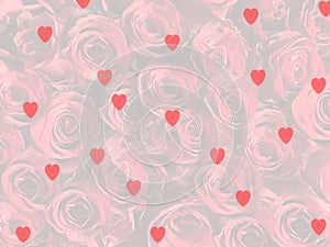 Red hearts roses background Abstract floral  background concept Mother`s Day, Valentine`s Day, Birthday, spring colors template