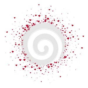Red hearts scattered on white