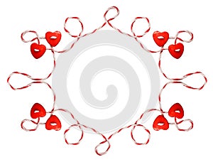 Red hearts tied with rope photo