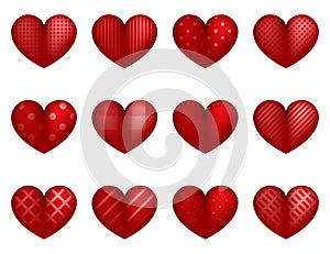 Red hearts. Valentine hearts concept. Love. Valentines day. Realistic red heart with different picture. Vector illustration