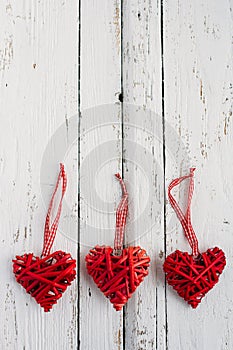 Red hearts on a white background