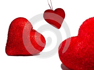 Red hearts on white background. Postcard for valentine\'s day. Happy valentine\'s day greetings. Heart
