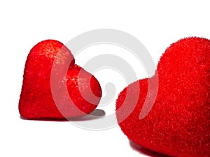 Red hearts on white background. Postcard for valentine\'s day. Happy valentine\'s day greetings. Romantic background.