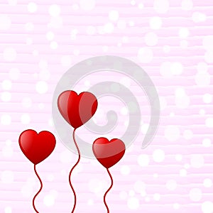 Red Hearts in White Bokeh and Horizontal Pink Watercolor Pattern Background