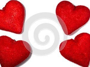 Red hearts on white paper. Postcard for valentine\'s day. Happy valentine\'s day greetings. Romantic background