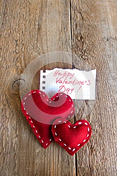 Red hearts on wooden background, valentine's day