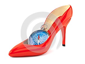 Red heel with compass