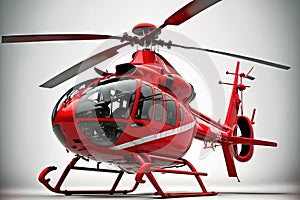 Red helicopter against a white background, isolated