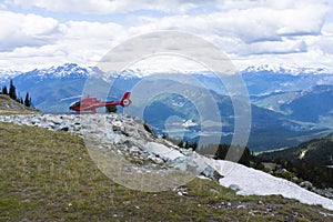 Red helicopter on Blackcomb mountain