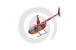 Red helicopter isolated over white