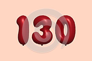 Red Helium Balloon 3D Number 130