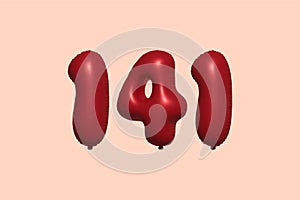 Red Helium Balloon 3D Number 141