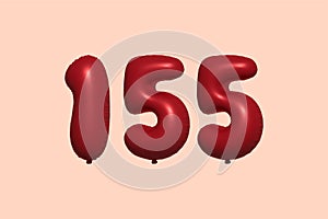 Red Helium Balloon 3D Number 155