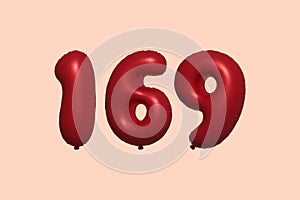 Red Helium Balloon 3D Number 169
