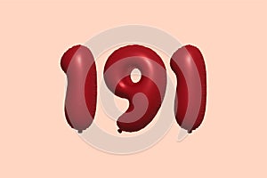 Red Helium Balloon 3D Number 191