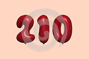 Red Helium Balloon 3D Number 210