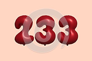 Red Helium Balloon 3D Number 233