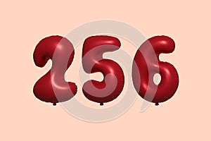 Red Helium Balloon 3D Number 256