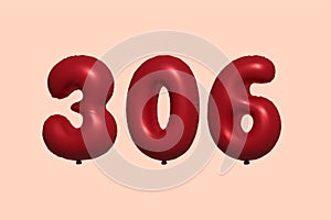 Red Helium Balloon 3D Number 306
