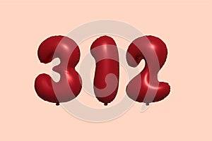 Red Helium Balloon 3D Number 312