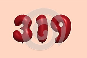 Red Helium Balloon 3D Number 319