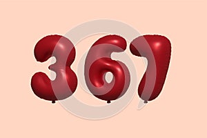 Red Helium Balloon 3D Number 366