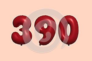 Red Helium Balloon 3D Number 390