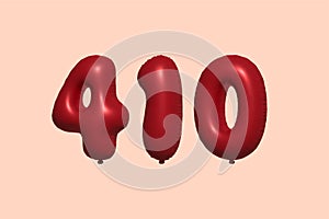 Red Helium Balloon 3D Number 410