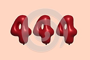 Red Helium Balloon 3D Number 444
