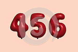 Red Helium Balloon 3D Number 456