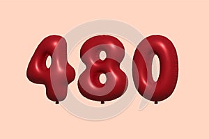 Red Helium Balloon 3D Number 480