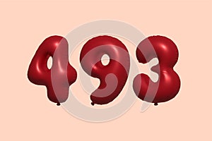 Red Helium Balloon 3D Number 493