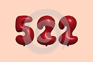 Red Helium Balloon 3D Number 522