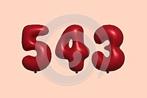 Red Helium Balloon 3D Number 543