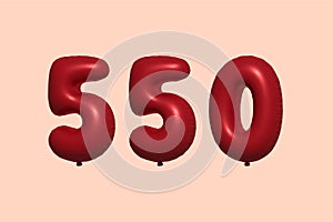 Red Helium Balloon 3D Number 550