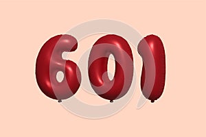 Red Helium Balloon 3D Number 601