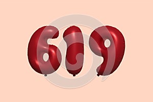 Red Helium Balloon 3D Number 619